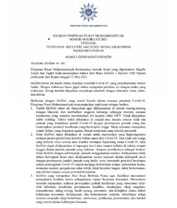 Edaran PP Muhammadiyah Tentang Tuntunan Idulfitri 1442 H dalam Kondisi Pandemi Covid-19