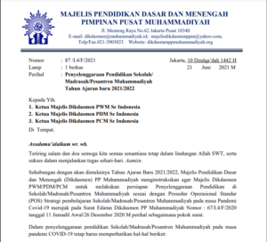 Edaran Dikdasmen Muhammadiyah: Pembelajaran Tatap Muka Sekolah Muhammadiyah Dilakukan Setelah Dinyatakan Aman oleh Pemda