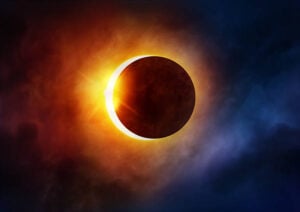 Solar Eclipse. The Moon Moving In Front Of The Sun. Illustration -
