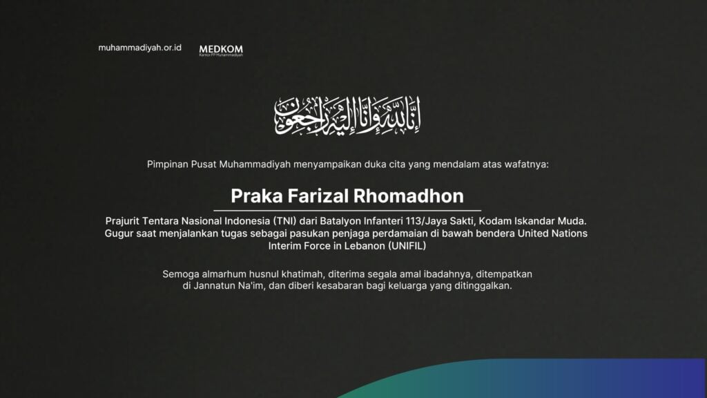 Prajurit TNI Gugur dalam Misi Perdamaian PBB di Lebanon, Muhammadiyah Sampaikan Duka Mendalam