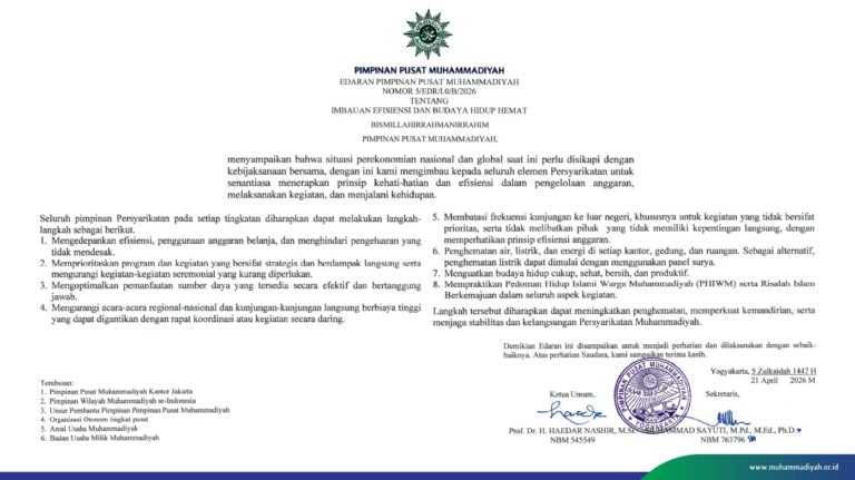 Edaran Pp Muhammadiyah Tentang Imbauan Efisiensi Dan Budaya Hidup Hemat - Edaran